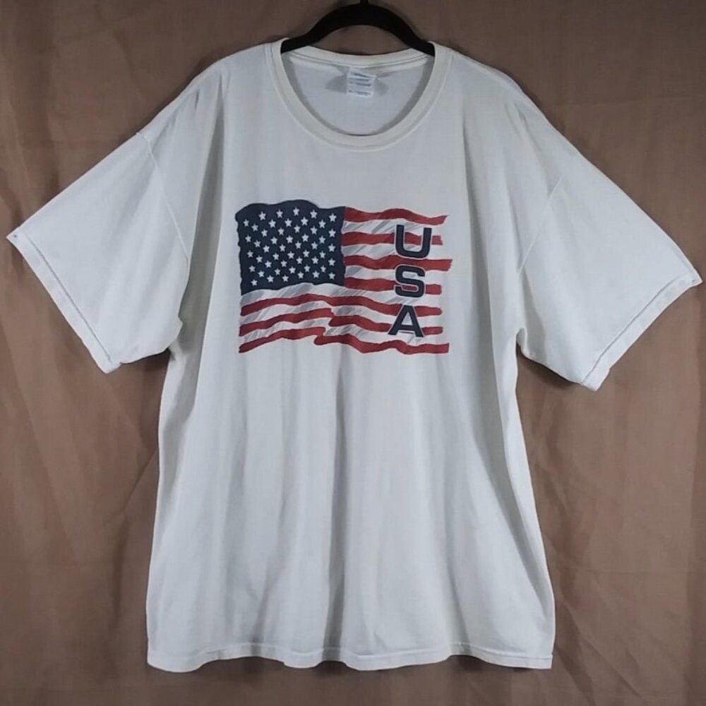 Gildan Men's Red White Blue American Flag 4th Of July Patriot Tee Shirt Size XL